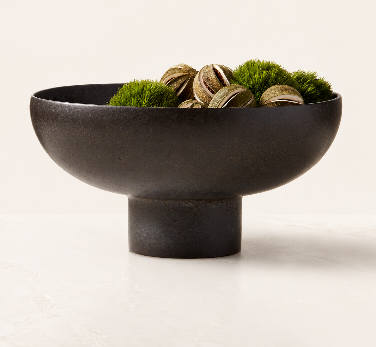 Reactive Glaze Ceramic Pedestal Bowl — Matte Black