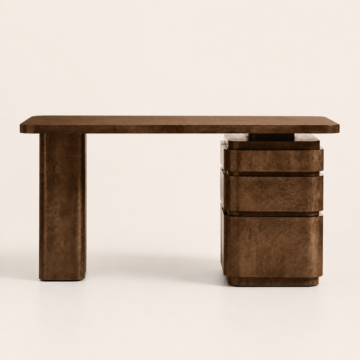 Greye Burl Wood Desk with Swivel Drawers — 60"