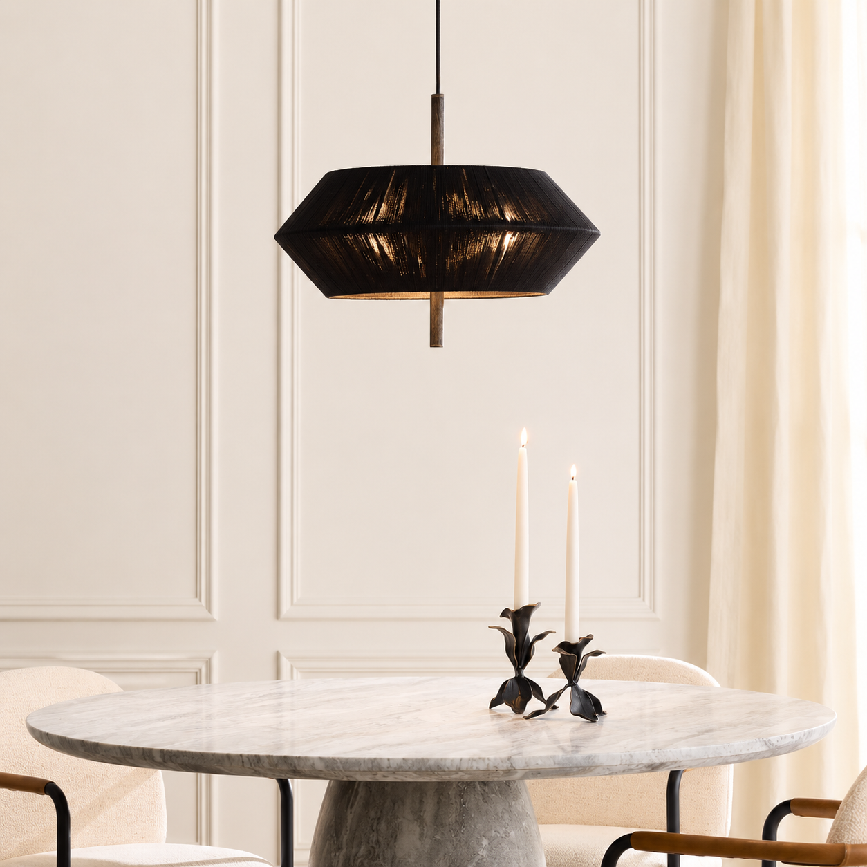 Totora Black Oak Round Pendant Light