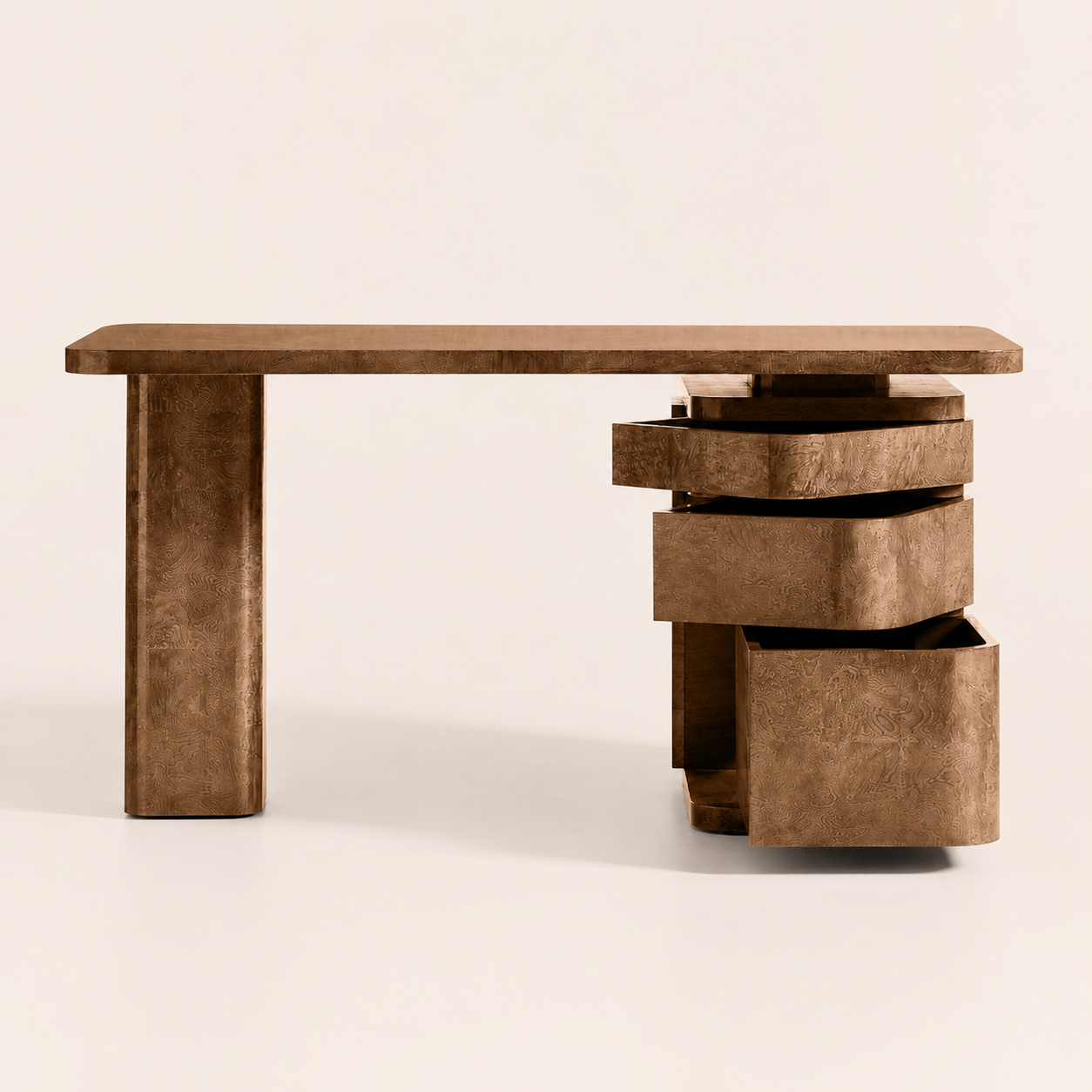 Greye Burl Wood Desk with Swivel Drawers — 60"