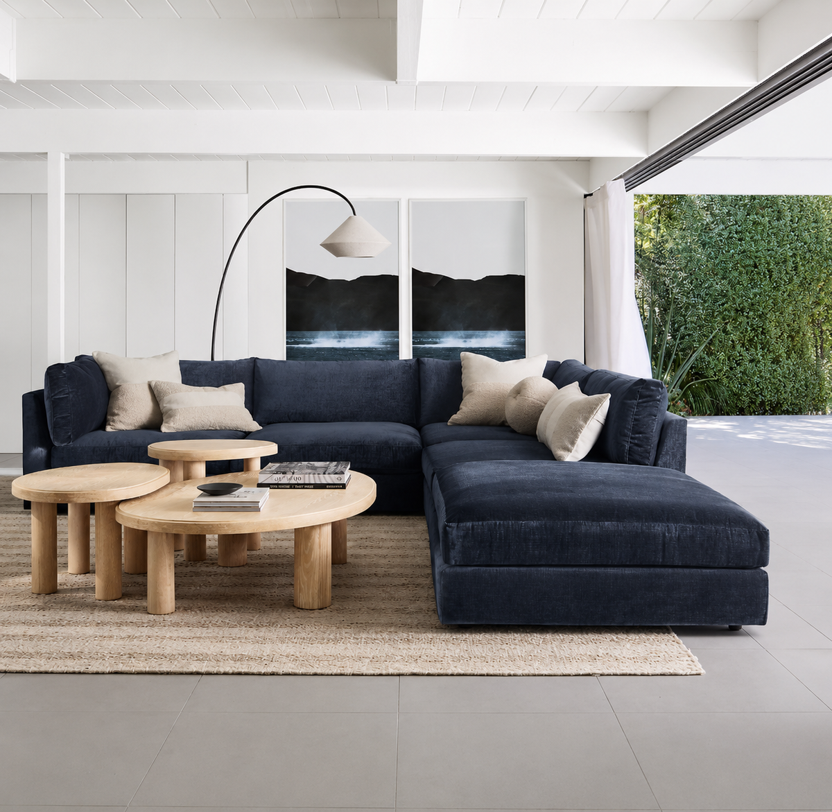 Monterey Deep Modular L-Shaped Sectional  with Ottoman — 3 Piece | Custom Fabric