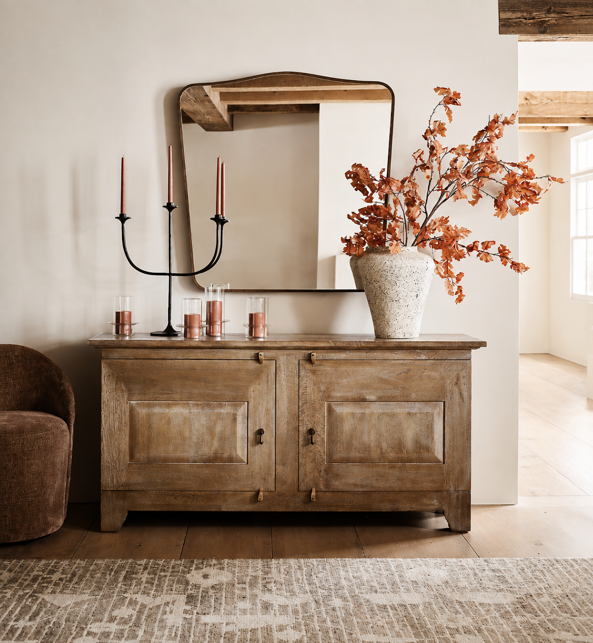 Basque Solid Mango Wood Credenza —  Weathered Light Brown | 68"