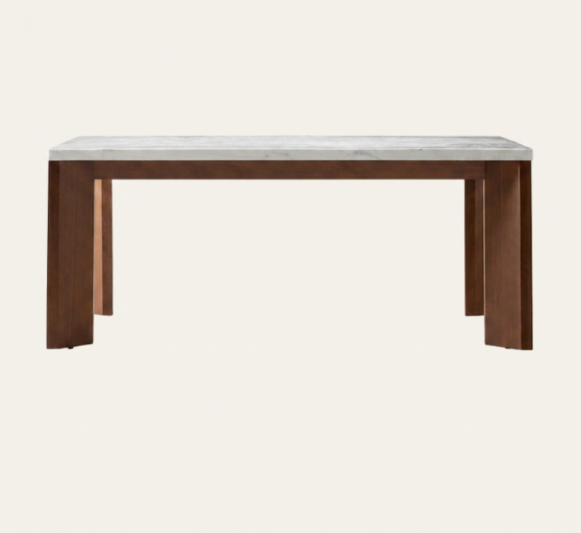 Sydney Carrara Marble Dining Table —  Walnut Legs | 72" | Seats 8