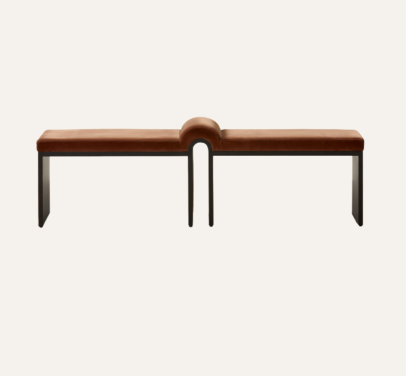 Arc Bronze Brown Velvet Bench — 67.5"