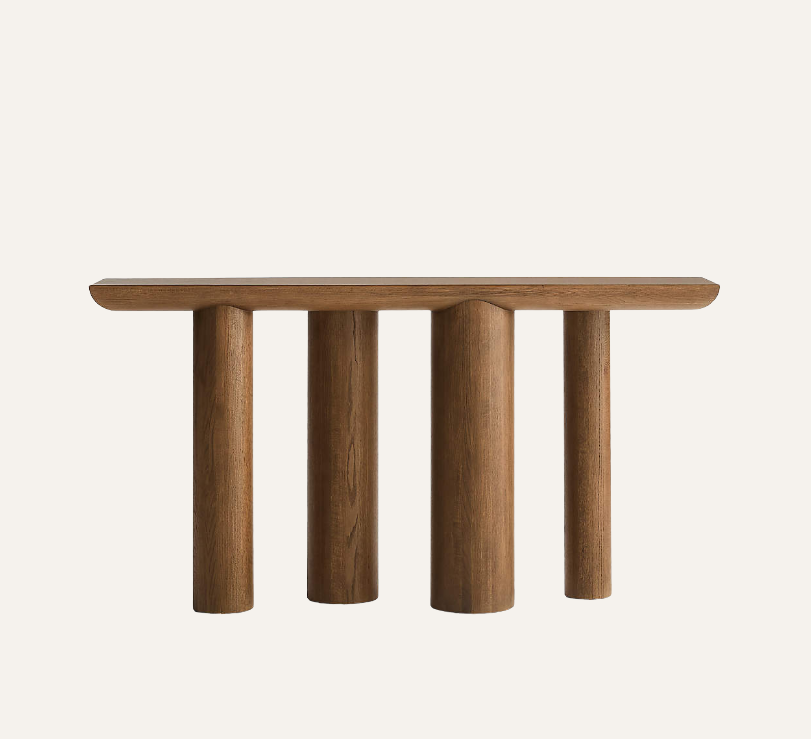 Bomen Asymmetrical Oak Console Table — Warm Brown | 66"