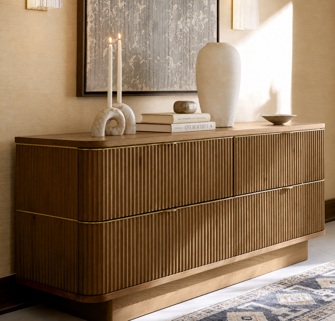 Davison 4-Drawer Fluted Oak Dresser — Warm Oak