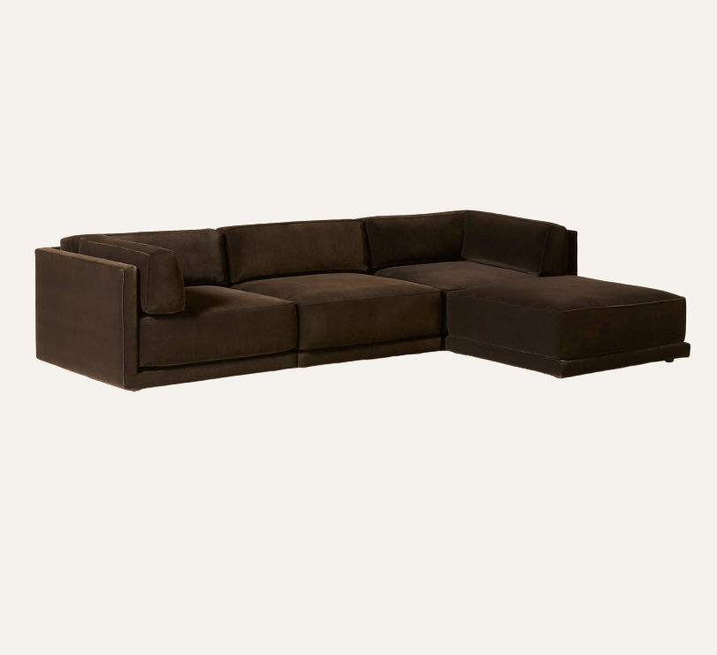 Oriole L-Shaped Modular Sectional with Ottoman — Dark Brown Velvet | 4 Piece