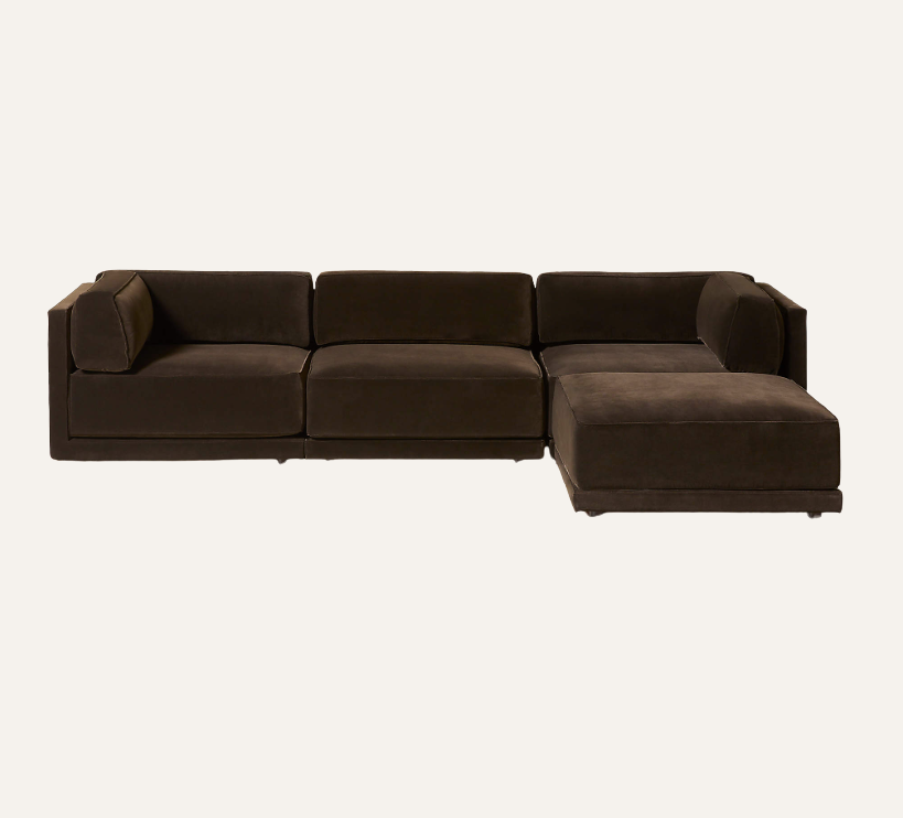 Oriole L-Shaped Modular Sectional with Ottoman — Dark Brown Velvet | 4 Piece