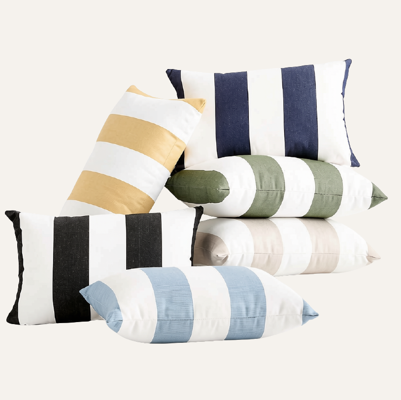 Sunbrella Cabana Stripe Outdoor Lumbar Pillow — Navy | 20" x 13"