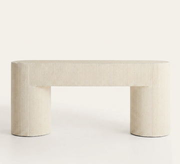 Kahn Ribbed Concrete & Oak Console Table — Cream | 72"
