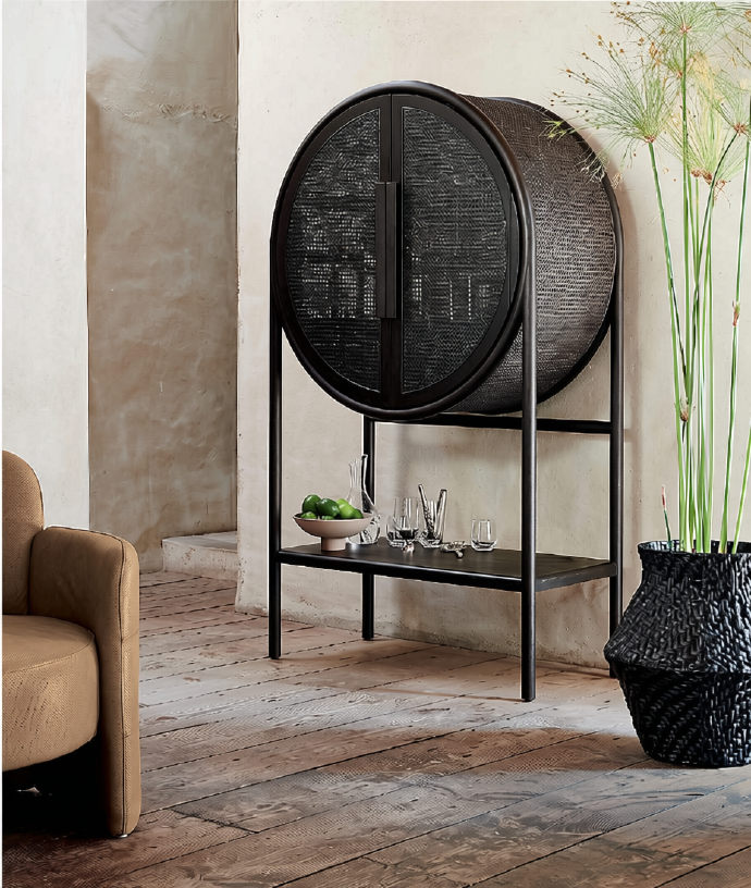 West Cane Bar Cabinet — Charcoal Brown | 40"