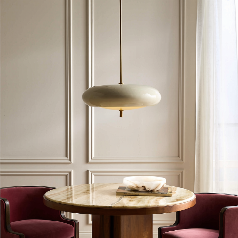 Fresco Ivory Enamel Pendant Light — Aged Brass | 21.7"