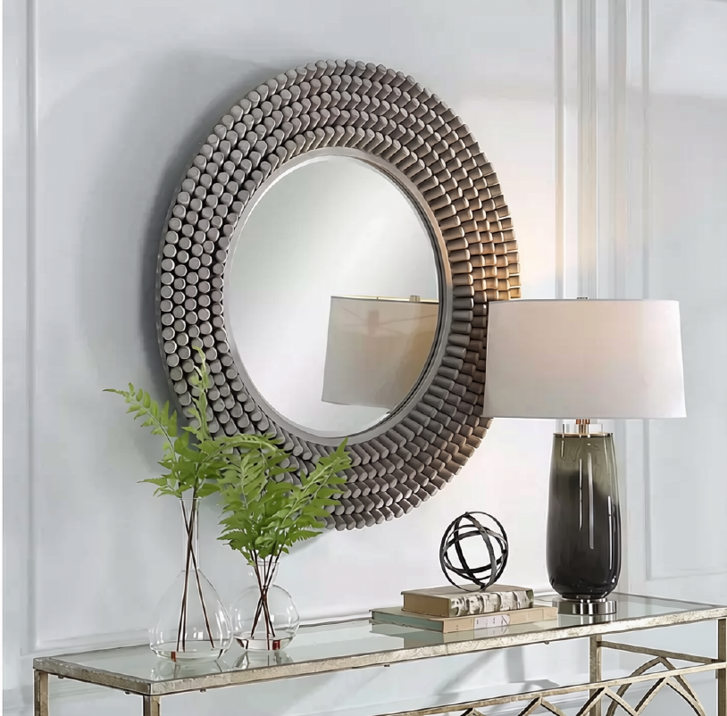 Hartford Round Driftwood Mirror — Light Grey Wash | 39.75"