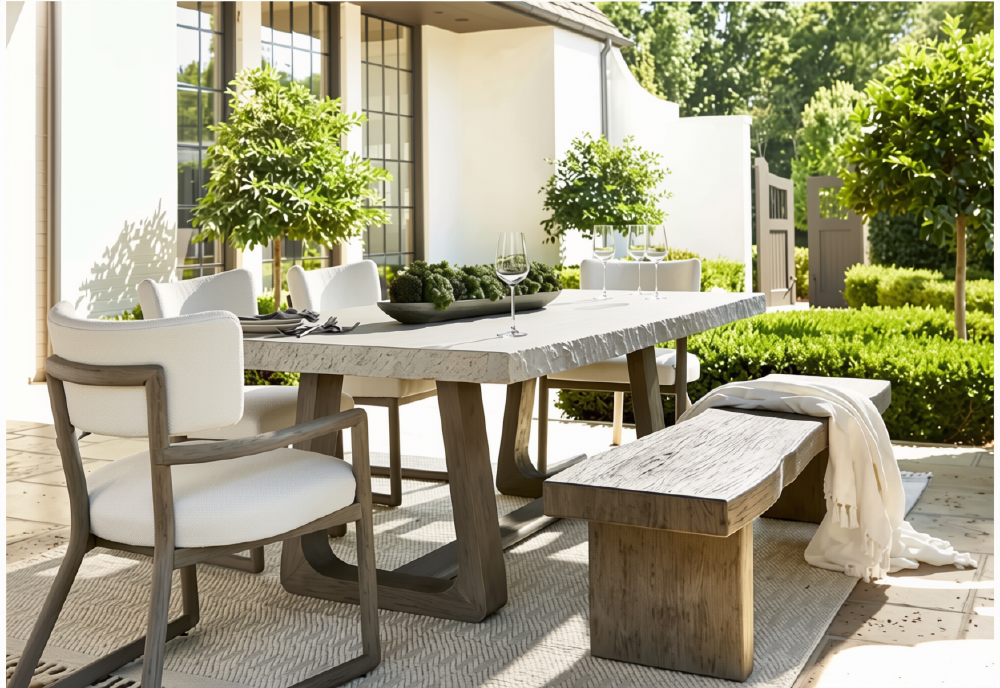 Trouville Outdoor Dining Table — Sand Grey & Weathered Teak | 84"