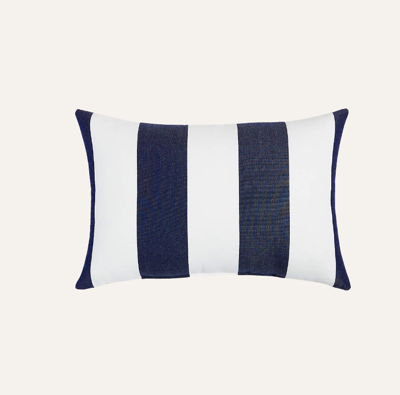 Sunbrella Cabana Stripe Outdoor Lumbar Pillow — Navy | 20" x 13"