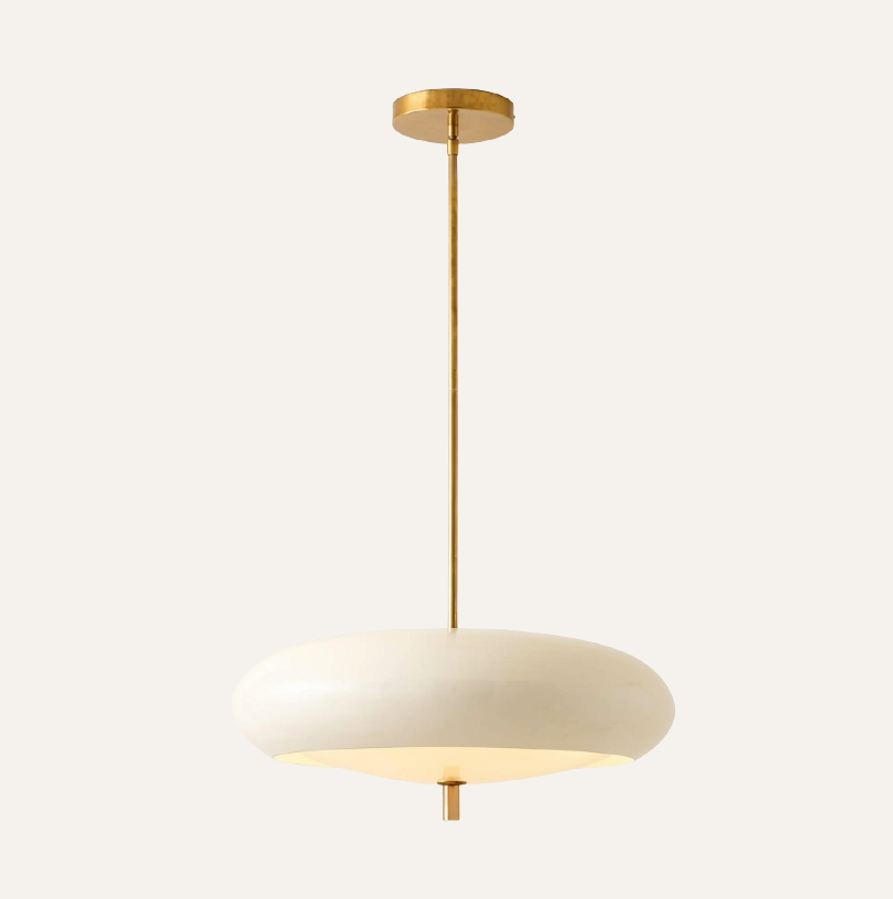 Fresco Ivory Enamel Pendant Light — Aged Brass | 21.7"