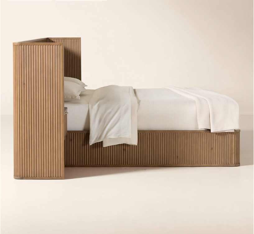Davison Fluted Wood Bed with Integrated  Nightstands — Warm Brown | King