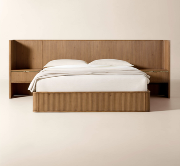 Davison Fluted Wood Bed with Integrated  Nightstands — Warm Brown | King